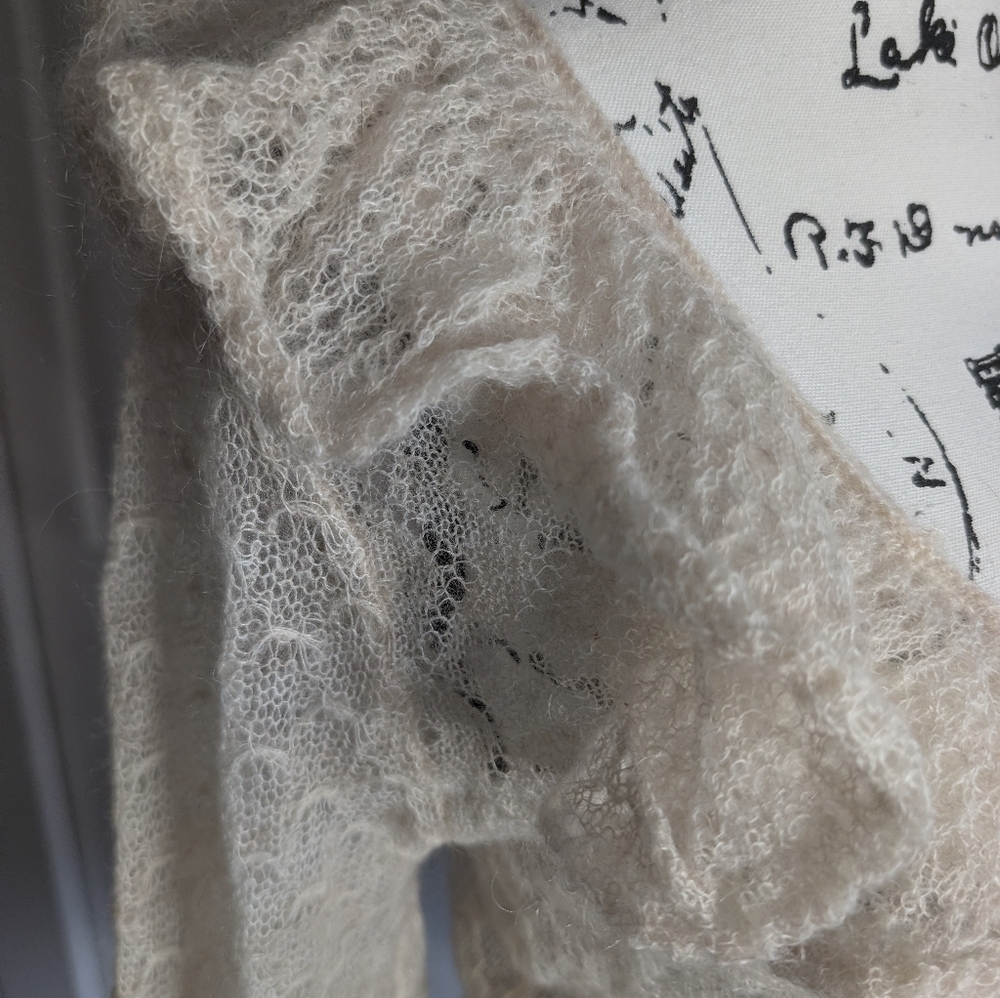 Free People Cream Ruffled Off-the-Shoulder Knit Sweater - Picture 2 of 8